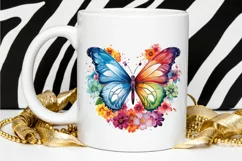 Rainbow Butterfly and Flowers PNG Clipart Product Image 2