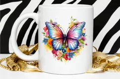 Rainbow Butterfly and Flowers PNG Clipart Product Image 2
