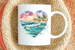 Retro Beach Heart Watercolor PNG Clipart Product Image 2