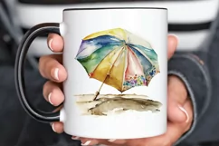 Watercolor Beach Umbrella PNG Clipart Product Image 3