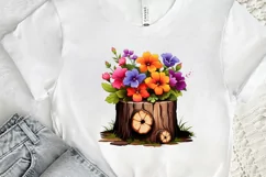 Flowers On Tree Stump Watercolor PNG Clipart Product Image 2