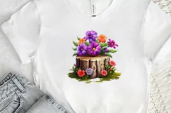 Flowers On Tree Stump Watercolor PNG Clipart Product Image 2