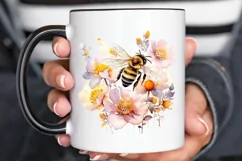 Bee and Flowers Watercolor PNG Clipart Product Image 2