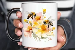 Bee and Flowers Watercolor PNG Clipart Product Image 2