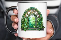 Emerald Stained Glass Arched Window PNG Clipart Product Image 2