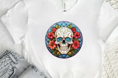 Flower Skull Stained Glass Sublimation PNG Clipart Product Image 2