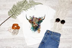 Watercolor Floral Highland Cow PNG Clipa Product Image 2