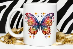 Rainbow Butterfly and Flowers PNG Clipart Product Image 2