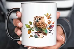 Watercolor Cute Owl with a Cup PNG Clipart Product Image 3