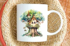 Fairy Tree House Watercolor PNG Clipart Product Image 2