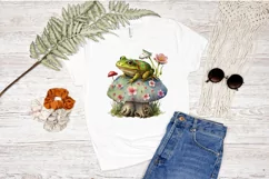 Watercolor Vintage Cute Floral Frog on a Mushroom PNG Clipa Product Image 2