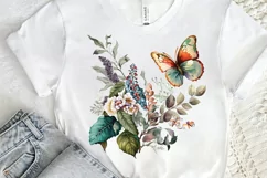 Retro Butterfly Floral clipart png clipart Product Image 2