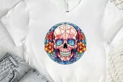 Flower Skull Stained Glass Sublimation PNG Clipart Product Image 2