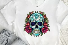 Flower Skull Stained Glass Sublimation PNG Clipart Product Image 2
