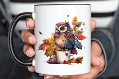 Watercolor Cute Owl with a Cup PNG Clipart Product Image 3
