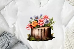 Flowers On Tree Stump Watercolor PNG Clipart Product Image 2