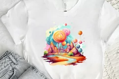 Watercolor Candy Planet Landscape PNG Clipart Product Image 2