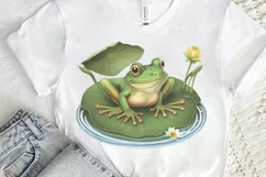 Watercolor Cute Frog on a Lilly pad PNG Clipart Product Image 2