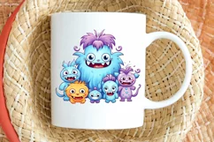 Cute Monster Family Watercolor PNG Clipart Product Image 2