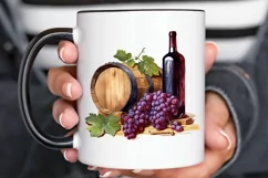 Vintage Grape Wine Bottle and Barrel PNG Clipart Product Image 2