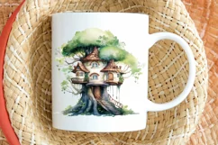 Fairy Tree House Watercolor PNG Clipart Product Image 2