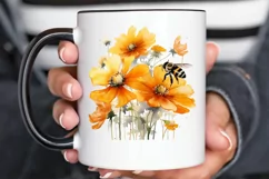Bee and Flowers Watercolor PNG Clipart Product Image 2