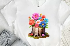 Flowers On Tree Stump Watercolor PNG Clipart Product Image 2