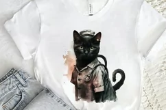 Watercolor Black Cat Nurse png clipart Product Image 2