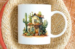 Cactus House Watercolor Sublimation PNG Clipart Product Image 2