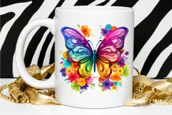Rainbow Butterfly and Flowers PNG Clipart Product Image 2