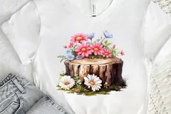 Flowers On Tree Stump Watercolor PNG Clipart Product Image 2