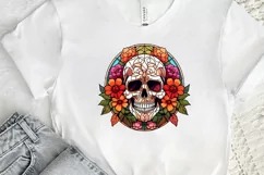 Flower Skull Stained Glass Sublimation PNG Clipart Product Image 2