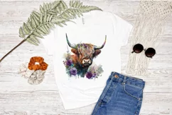 Watercolor Floral Highland Cow PNG Clipa Product Image 2