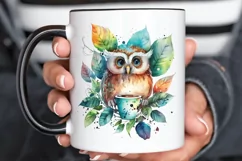 Watercolor Cute Owl with a Cup PNG Clipart Product Image 3