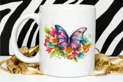 Rainbow Butterfly and Flowers PNG Clipart Product Image 2