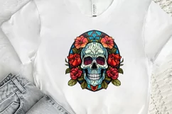 Flower Skull Stained Glass Sublimation PNG Clipart Product Image 2