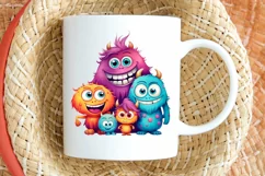Cute Monster Family Watercolor PNG Clipart Product Image 2