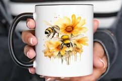 Bee and Flowers Watercolor PNG Clipart Product Image 2