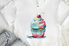 Watercolor 4th of July Cute Cupcake PNG Clipart Product Image 2