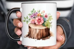 Flower Wooden Stump Watercolor Sublimation PNG Clipart Product Image 2