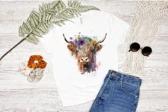 Watercolor Floral Highland Cow PNG Clipa Product Image 2