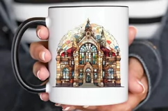 Stained Glass Old Building Sublimation PNG Clipart Product Image 2