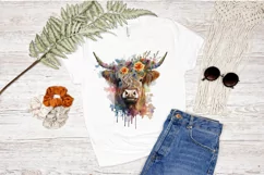 Watercolor Floral Highland Cow PNG Clipa Product Image 2