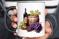 Vintage Grape Wine Bottle and Barrel PNG Clipart Product Image 2