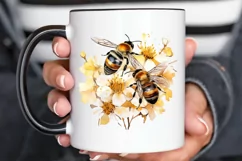 Bee and Flowers Watercolor PNG Clipart Product Image 2