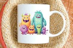 Cute Monster Family Watercolor PNG Clipart Product Image 2