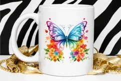 Rainbow Butterfly and Flowers PNG Clipart Product Image 2