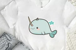 Cute Kawaii Narwhal Sticker PNG Clipart Product Image 2