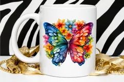 Rainbow Butterfly and Flowers PNG Clipart Product Image 2