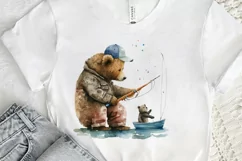 Watercolor Daddy Bear Fishing png clipart Product Image 2